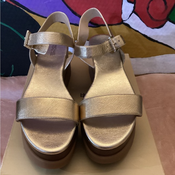 Michael Kors Metallic Gold Platform Sandals - Picture 1 of 7